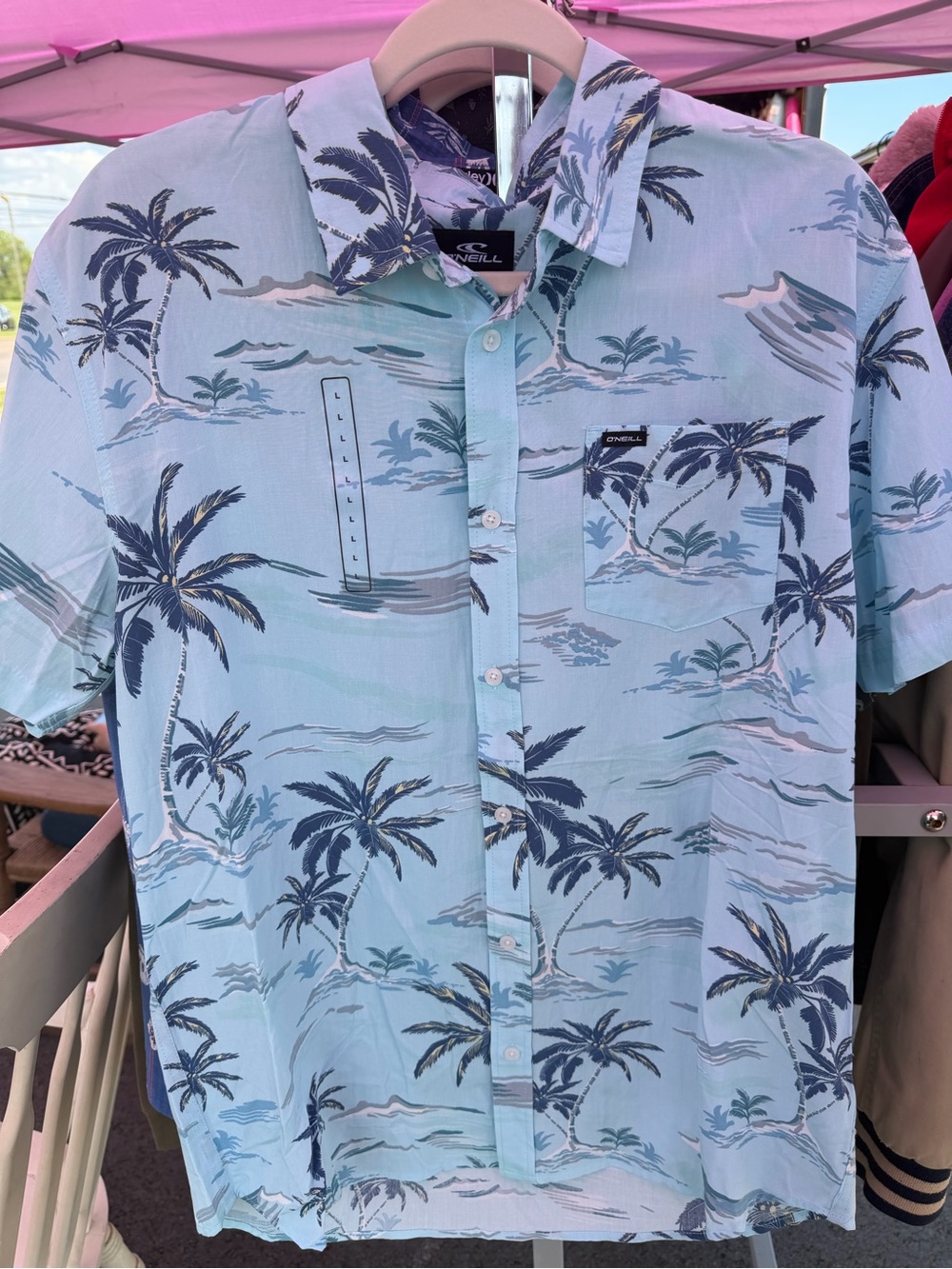 O'Neill Light Blue Palm Print Short-Sleeve Button-Up Shirt